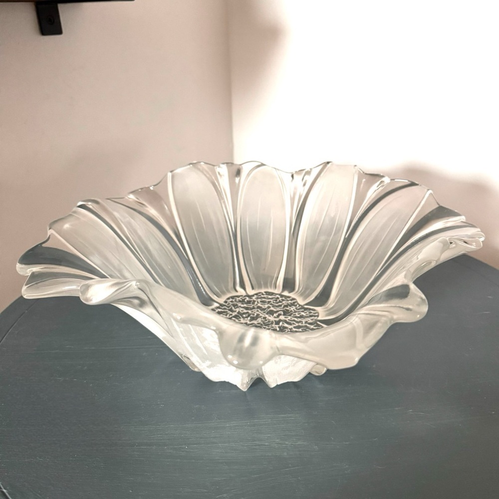 Vintage Mikasa Glass Sunflower Frost Large Round Bowl 13 1/4" New In Box Germany - Picture 3 of 9